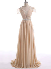 Champagne V-Neck Chiffon A-Line Long Mother of the Bride Dress