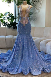 Long Mermaid Sleeveless V-Neck Criss Cross Straps Tulle Prom dresses with Piping