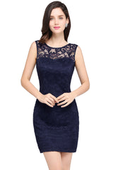 Short Mermaid Scoop Neck Lace Knee Length Formal Dress