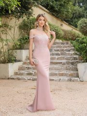 Long Off-the-shoulder Appliques Lace Mermaid Formal Dress