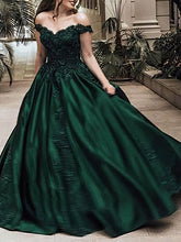 Emerald Off The Shoulder Satin Ball Gown Long Prom Dress