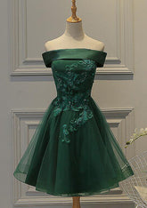 Emerald Off The Shoulder Tulle A-Line Homecoming Dress