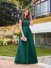 Emerald Scoop Neck Tulle A-Line Long Bridesmaid Dress