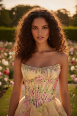 27Dress Floral Ruffled Strapless A Line Sleeveless Long Prom Dress with Split