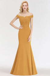 Gold Off The Shoulder Mermaid Long Bridesmaid Dress