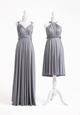 Gray Empire Long Bridesmaid Dress with Ruching