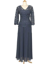 Gray V-Neck A-Line Long Mother of the Bride Dress