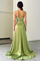 Green Strapless Sequin Sheath Long Prom Dress with Slit Back View