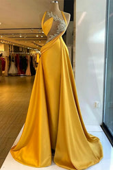 Fashion Sheath Halter Applique Ribbon Detachable Sweep Train Prom Dresses