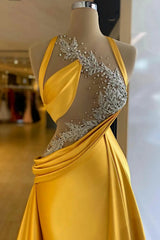 Fashion Sheath Halter Applique Ribbon Detachable Sweep Train Prom Dresses