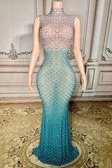 High Neck Sheath Long Prom Dress with Rhinestones
