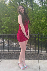 Hot Pink Sequin Bodycon Homecoming Dress