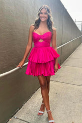 Hot Pink Sweetheart A-Line Homecoming Dress with Ruching