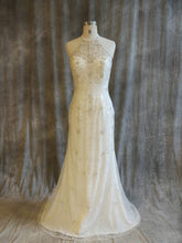 Ivory Halter Sheath Sweep Train Wedding Dress with Beading
