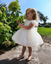 Ivory Scoop Neck Sequin Ball Gown Flower Girl Dress