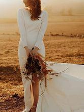 Ivory Sheath Chapel Train Wedding Dress with Long Sleeves and Slit