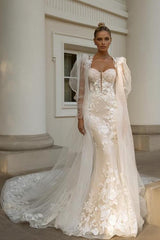 Elegant Mermaid Sweetheart Lace Tulle Long Wedding Dresses