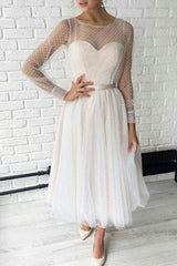 Ivory Sweetheart Tulle A-Line Wedding Dress with Long Sleeves