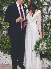 Ivory V-Neck Lace A-Line Wedding Dress