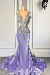 Purple Mermaid Halter Prom Dress Sleeveless Long With Beadings Crystal