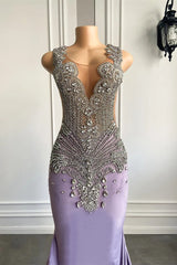 Purple Mermaid Halter Prom Dress Sleeveless Long With Beadings Crystal