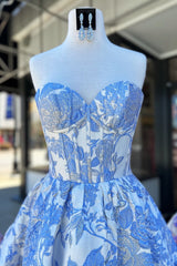 Light Blue Sweetheart A-Line Homecoming Dress with Floral Details and Corset Bodice Bodice Detail