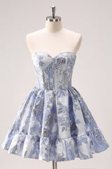 Light Blue Sweetheart A-Line Homecoming Dress with Floral Details and Corset Bodice
