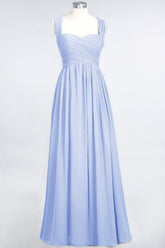 Light Blue Sweetheart Chiffon Empire Long Bridesmaid Dress