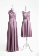 Lilac Empire Long Bridesmaid Dress with Ruching