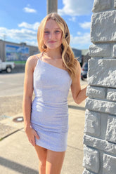 Lilac One Shoulder Bodycon Homecoming Dress with Beading