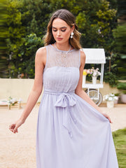 Lilac Scoop Neck Chiffon A-Line Long Bridesmaid Dress Bodice Detail
