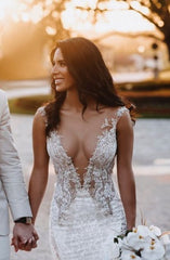 Sleeveless Mermaid Backless Lace Wedding Dress with Beading