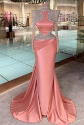 27Dress Mermaid Satin Long Sleeves Evening Dress with Rhinestones