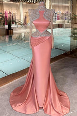 27Dress Mermaid Satin Long Sleeves Evening Dress with Rhinestones