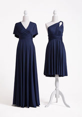 Navy Empire Long Bridesmaid Dress with Ruching