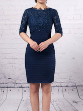 Navy Scoop Neck Sequin Sheath Mother of the Bride Dress