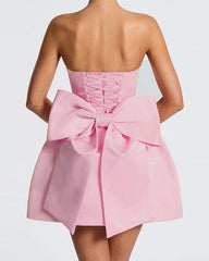 Cute Pink Strapless A-line Homecoming Dress with Bow