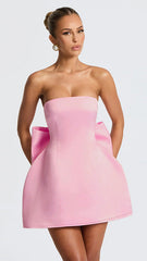 Cute Pink Strapless A-line Homecoming Dress with Bow