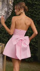 Cute Pink Strapless A-line Homecoming Dress with Bow