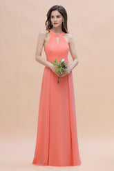 Orange Halter A-Line Long Bridesmaid Dress