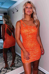 Orange One Shoulder Sequin Bodycon Homecoming Dress