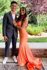 Orange V-Neck Mermaid Long Prom Dress