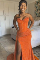 27Dress Orange Sweetheart Long Mermaid High-split Prom Dress with Drape