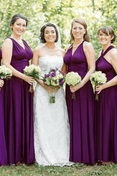 Purple A-Line Long Bridesmaid Dress with Ruching