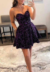Purple Sweetheart Sequin A-Line Homecoming Dress with Corset Bodice