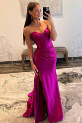 Purple Sweetheart Sheath Long Prom Dress with Slit