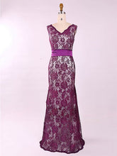 Purple V-Neck Lace Sheath Long Mother of the Bride Dress