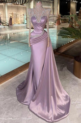 27Dress Purple Mermaid Long Sleeves Long Formal Dress with Rhinestones