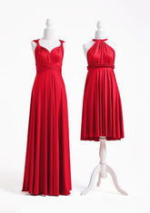 Red Empire Long Bridesmaid Dress with Ruching