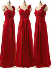 Red Sweetheart Chiffon A-Line Long Bridesmaid Dress